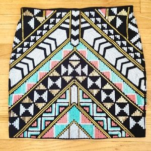 Express Mini Skirt Stretch Sequin Geometric S Shiny Y2k 90s colorful